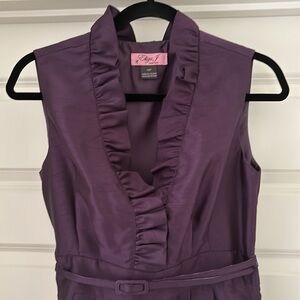 Eliza J Purple Silk Collared Belted Dress